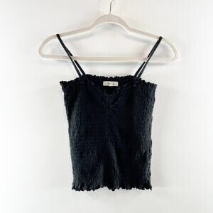 Madewell Superlight Jacquard Smocked Tank Top Cami Black Small